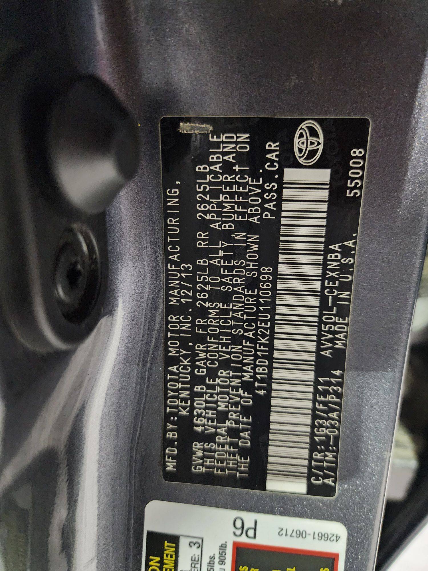 2014 TOYOTA CAMRY — 185509 Miles — Lot K2EU110698 — Al Quoz - Marhaba Auctions Used Cars - Image 10