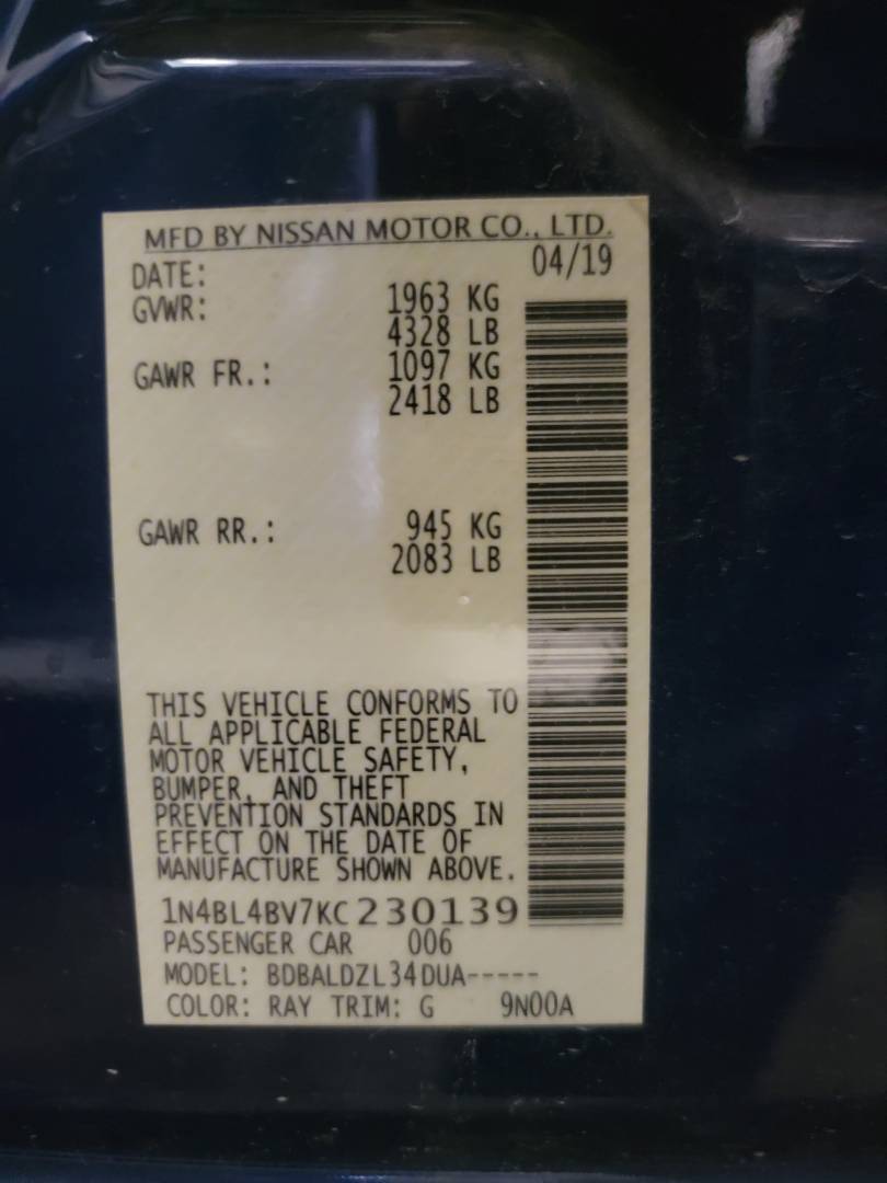 2019 NISSAN ALTIMA — 38909 Miles — Lot C230139 - Marhaba Auctions Used Cars - Image 9