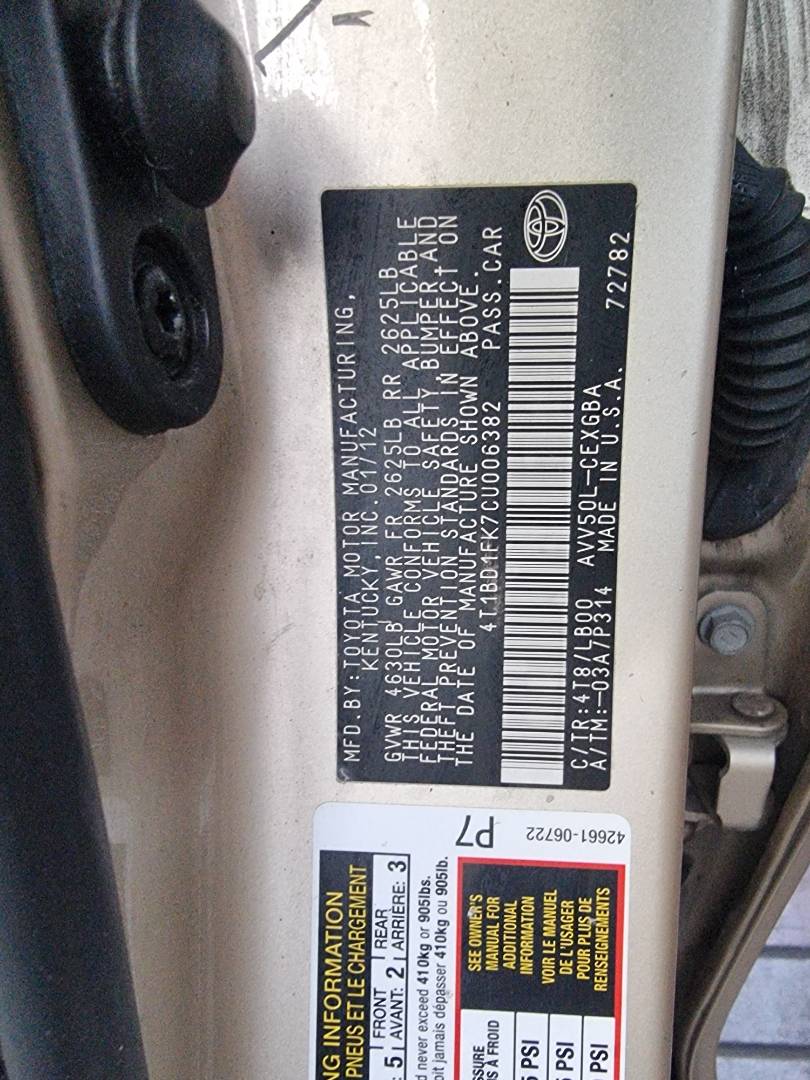 TOYOTA CAMRY 2012 - Marhaba Auction Used Cars - Image 9