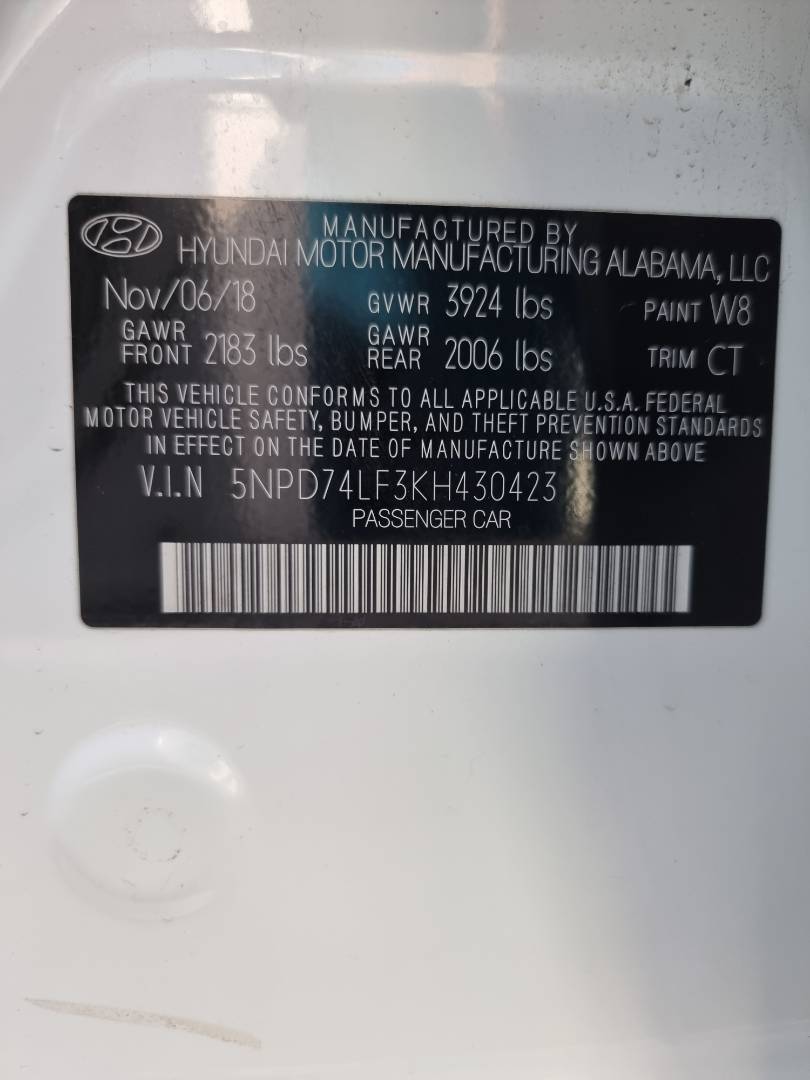 2019 HYUNDAI ELANTRA — 82746 Miles — Lot 214587 — Ind. 12 - Marhaba Auctions Used Cars - Image 9