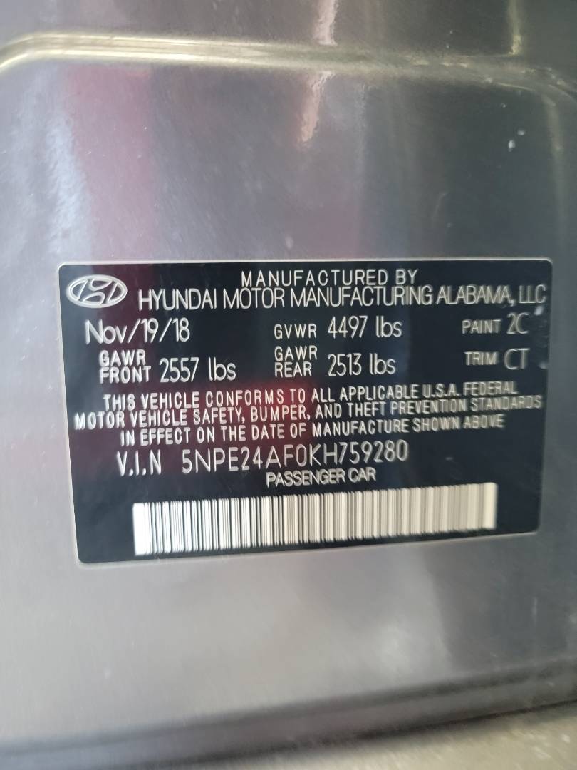 2019 HYUNDAI SONATA — 74140 Miles — Lot 294661 — Main - Marhaba Auctions Used Cars - Image 10