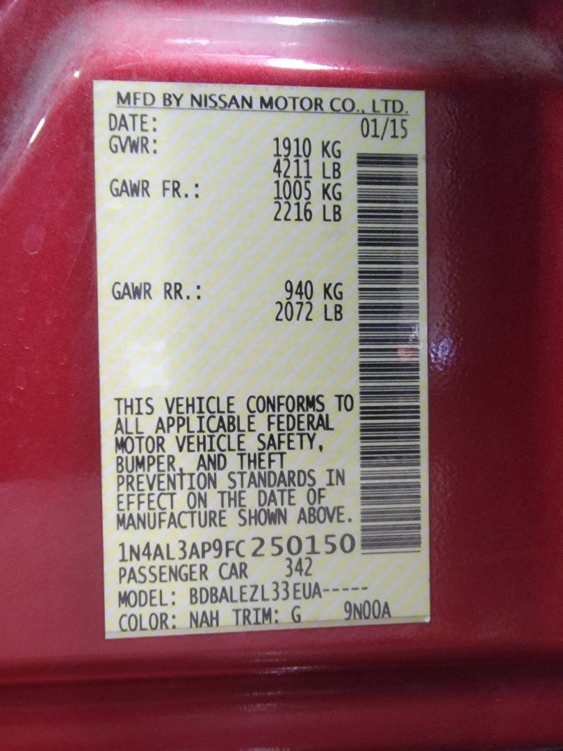2015 NISSAN ALTIMA — 189377 Miles — Lot 250150 - Marhaba Auctions Used Cars - Image 9