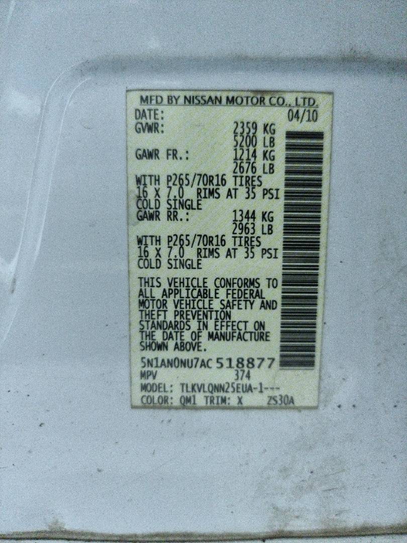 2010 NISSAN XTERRA — 163021 Miles — Lot 215487 — Ind. 12 - Marhaba Auctions Used Cars - Image 9