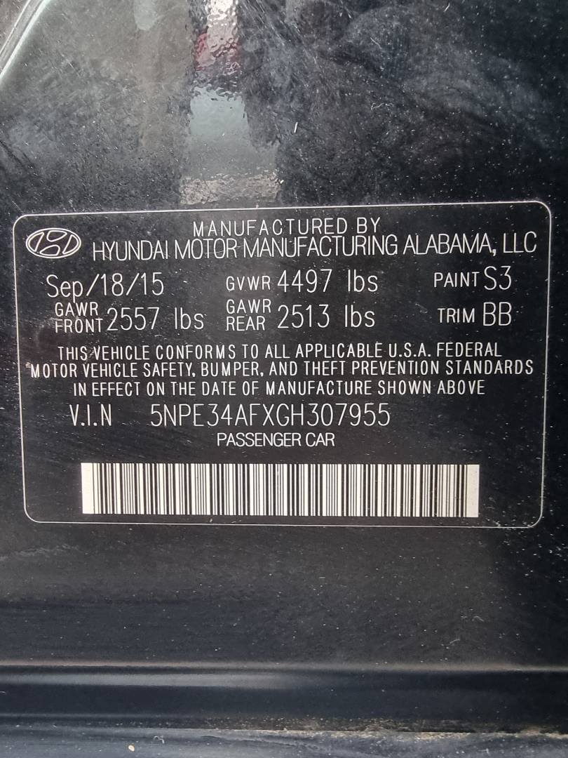 2016 HYUNDAI SONATA SPORT — 89739 Miles — Lot 125487 — Ind. 12 - Marhaba Auctions Used Cars - Image 8