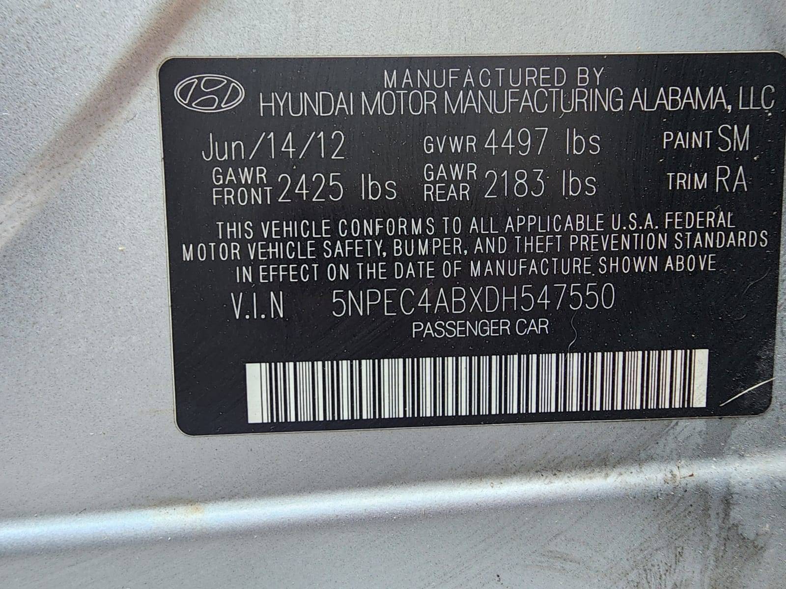 2013 HYUNDAI SONATA — 159871 Miles — Lot 45501084 — Al Quoz - Marhaba Auctions Used Cars - Image 11