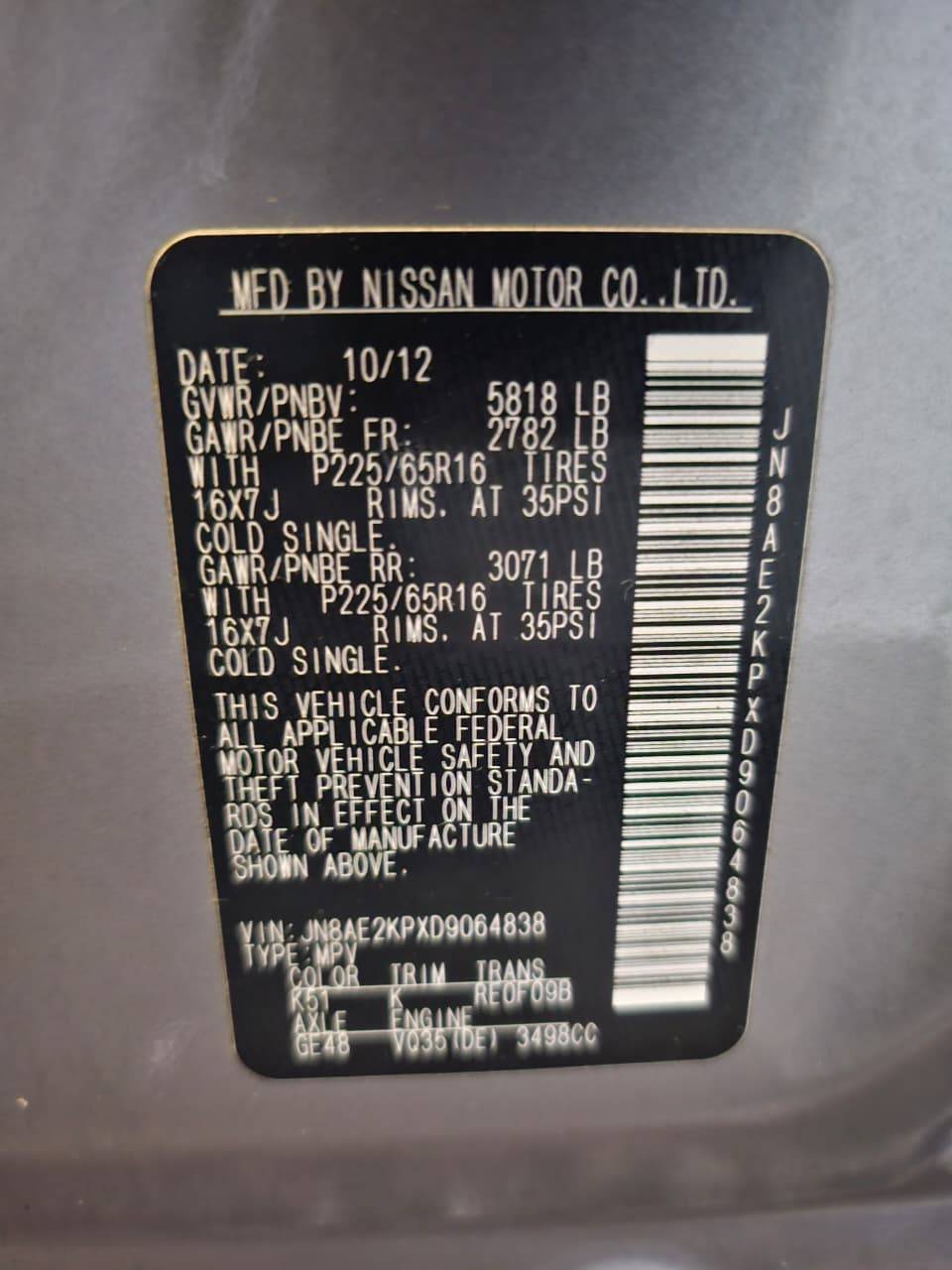 2013 NISSAN QUEST — 180714 Miles — Lot 44158489 - Marhaba Auctions Used Cars - Image 9