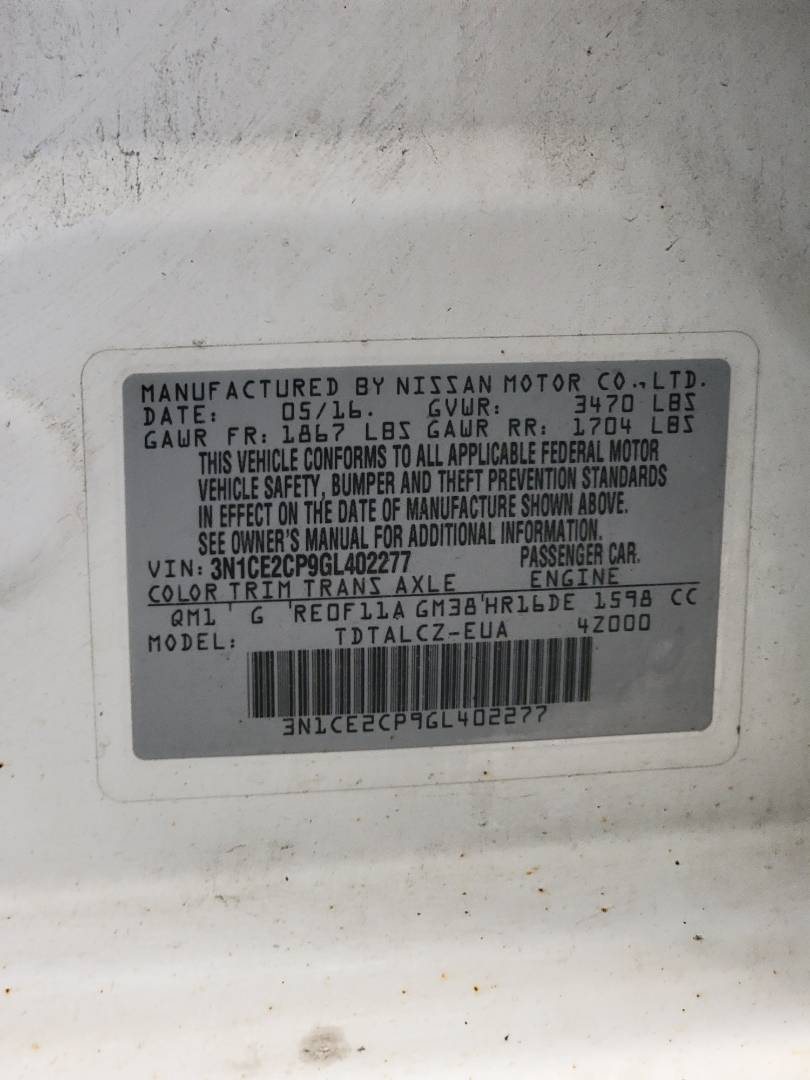 2016 NISSAN VERSA NOTE — 171531 Miles — Lot 2277 — Souq - Marhaba Auctions Used Cars - Image 10