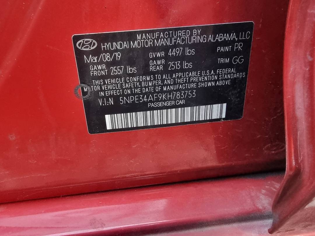 2019 HYUNDAI SONATA — 155664 Miles — Lot 214587 — Souq - Marhaba Auctions Used Cars - Image 10