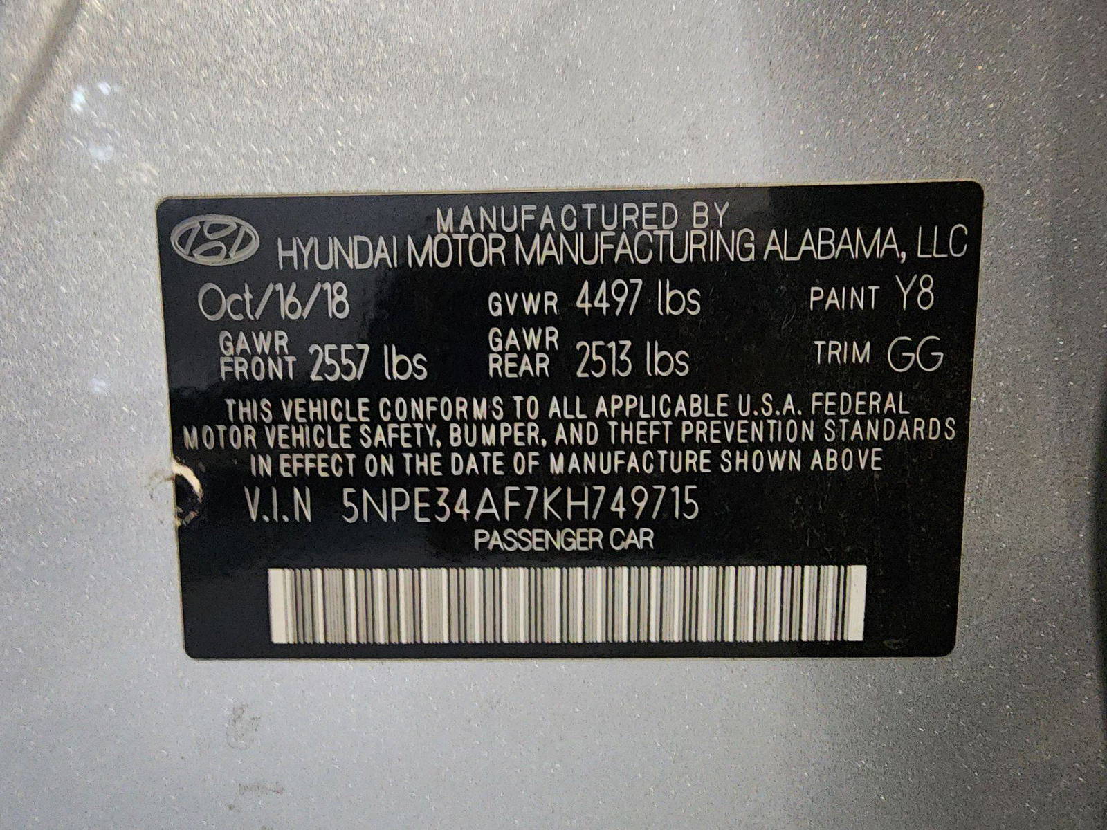 2019 HYUNDAI SONATA — 106827 Miles — Lot 73781834 — Al Quoz - Marhaba Auctions Used Cars - Image 11