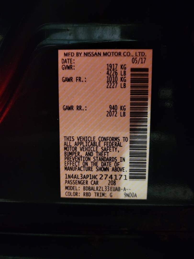 2017 NISSAN ALTIMA — 134042 Miles — Lot 81325403 - Marhaba Auctions Used Cars - Image 4