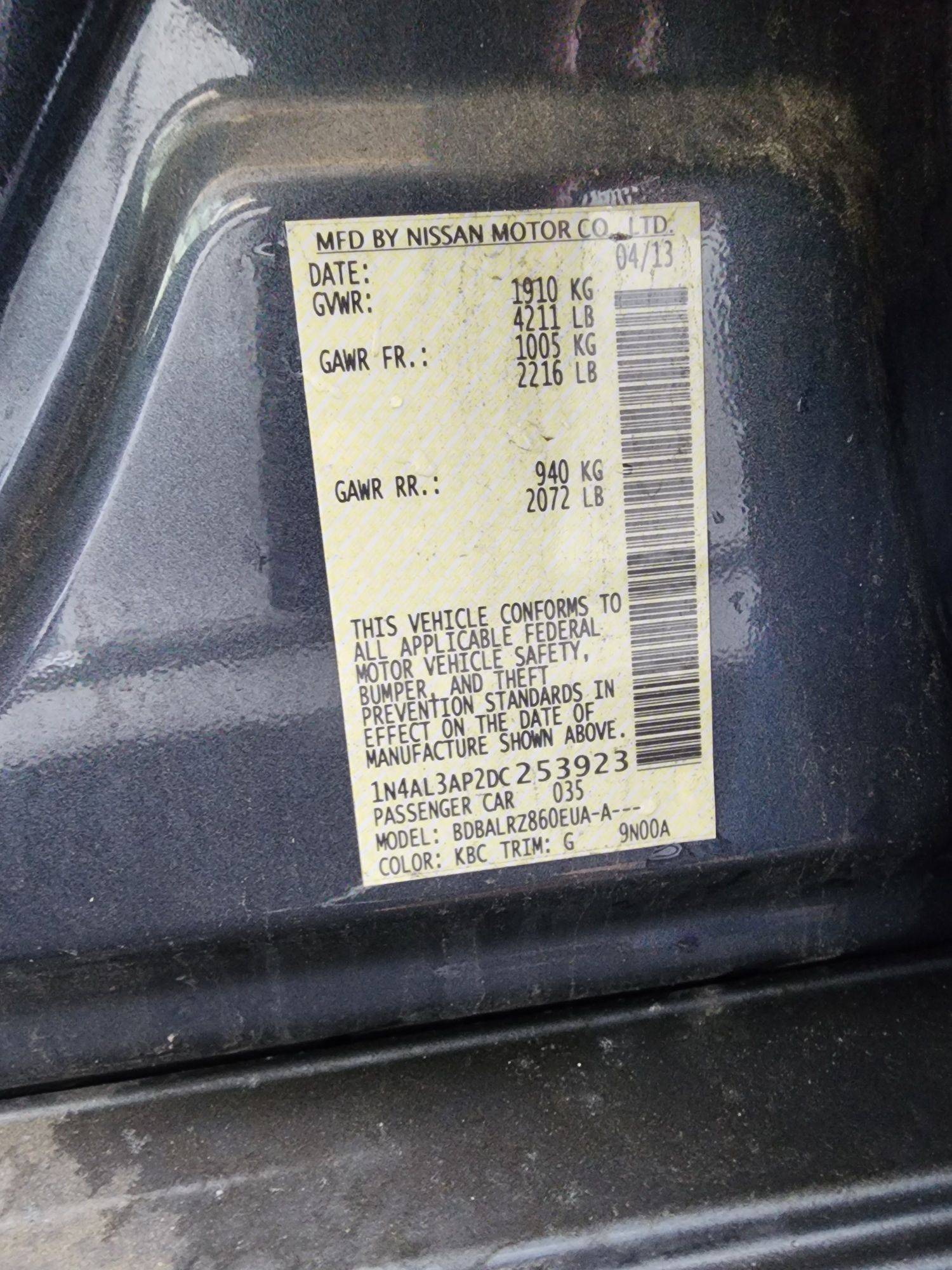 2013 NISSAN ALTIMA — 163205 Miles — Lot 2DC253923 — Souq - Marhaba Auctions Used Cars - Image 9