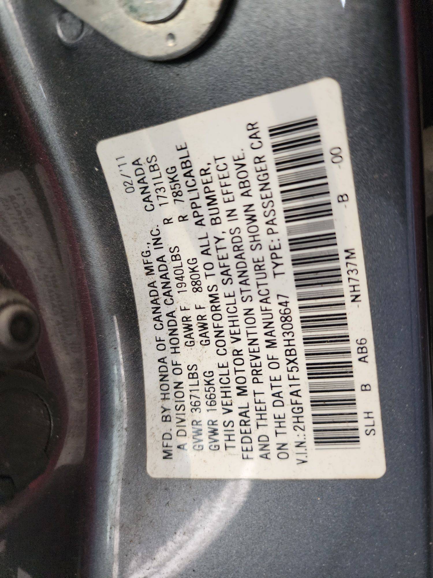 2011 HONDA CIVIC — 248007 Miles — Lot 47344534 — Souq - Marhaba Auctions Used Cars - Image 9