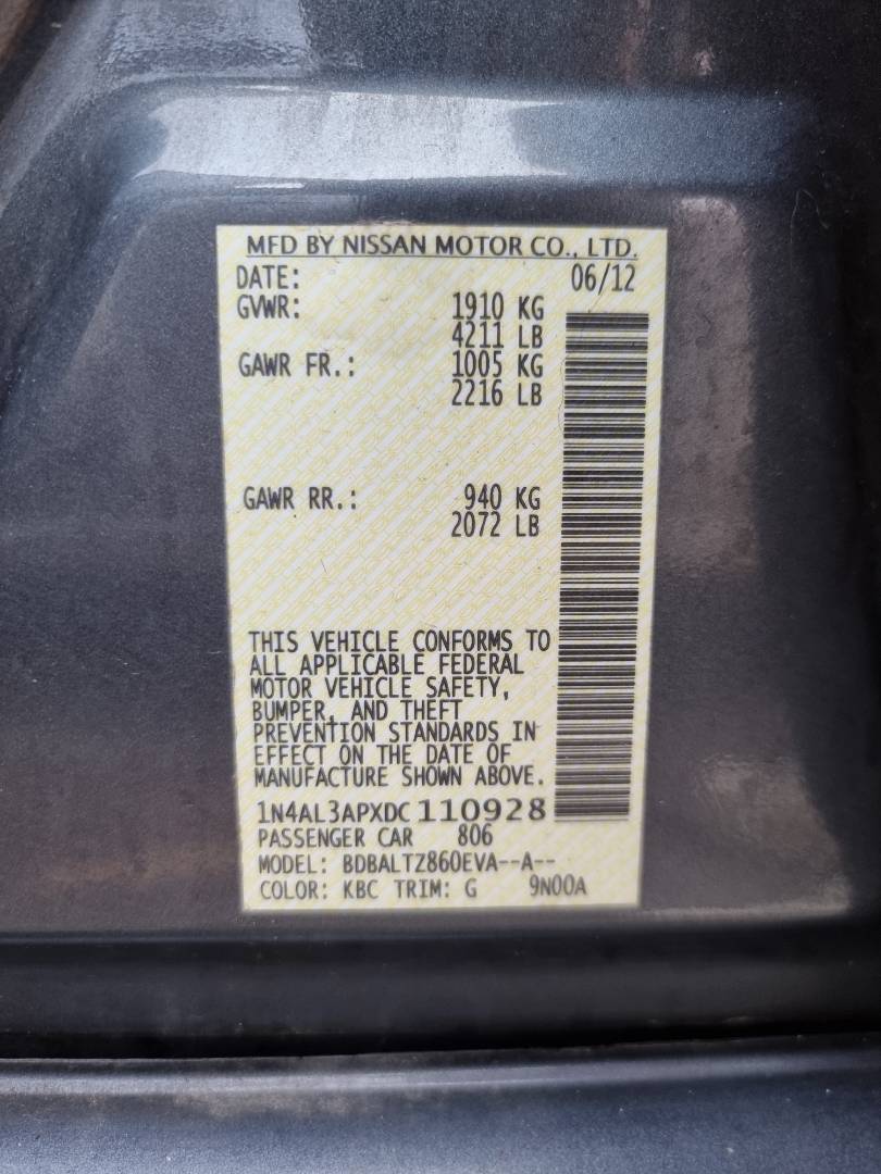 2013 NISSAN ALTIMA — 93889 Miles — Lot 215478 — Ind. 12 - Marhaba Auctions Used Cars - Image 10