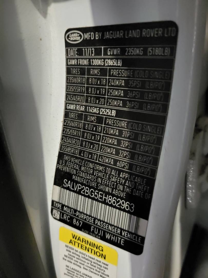 LAND ROVER RANGE ROVER EVOQUE PURE PLUS 2014 - Marhaba Auction Used Cars - Image 11