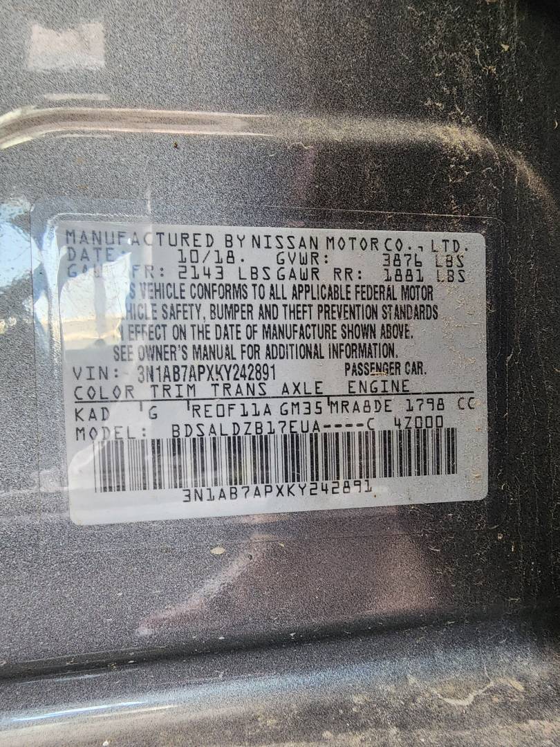 2019 NISSAN SENTRA — 97186 Miles — Lot 38123744 - Marhaba Auctions Used Cars - Image 5