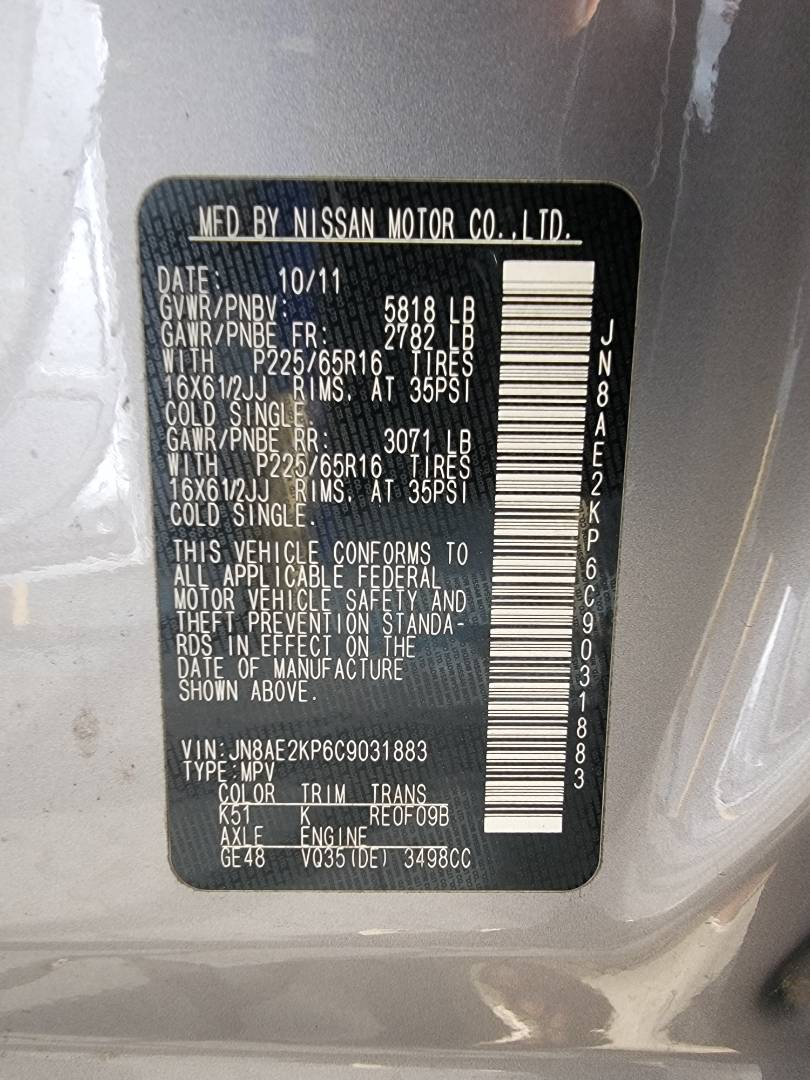 2012 NISSAN QUEST — 144430 Miles — Lot 39608865 — Main - Marhaba Auctions Used Cars - Image 9