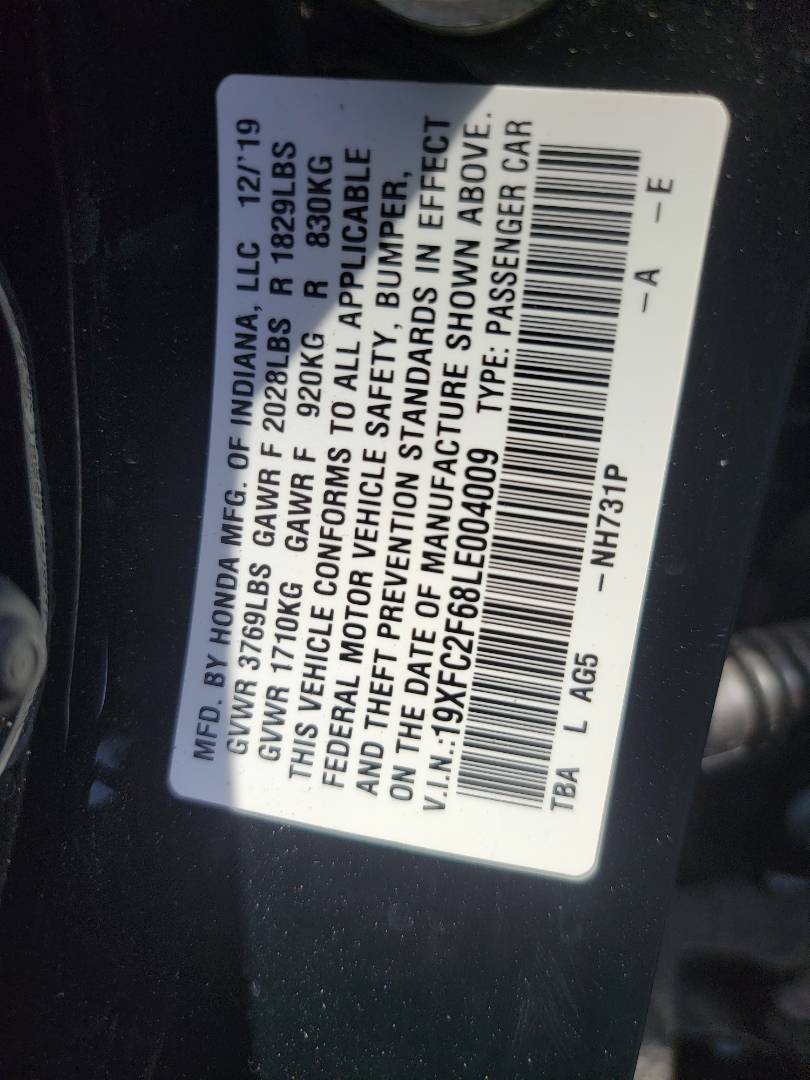 2020 HONDA CIVIC — 51517 Miles — Lot 8LE004009 - Marhaba Auctions Used Cars - Image 3
