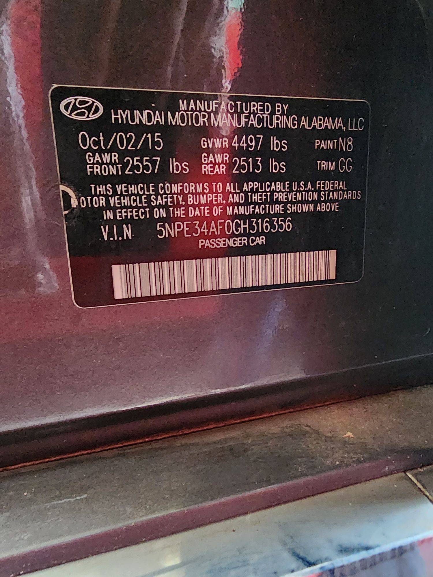 2016 HYUNDAI SONATA — 104358 Miles — Lot 43773524 — Ind. 12 - Marhaba Auctions Used Cars - Image 9