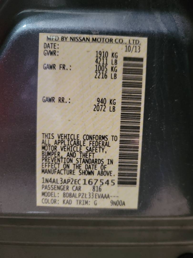 2014 NISSAN ALTIMA — 91092 Miles — Lot 67545 - Marhaba Auctions Used Cars - Image 10
