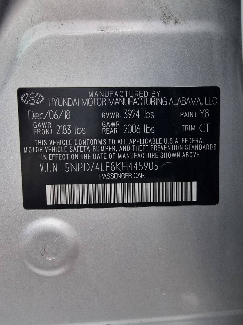 2019 HYUNDAI ELANTRA — 76313 Miles — Lot 215478 — Ind. 12 - Marhaba Auctions Used Cars - Image 9