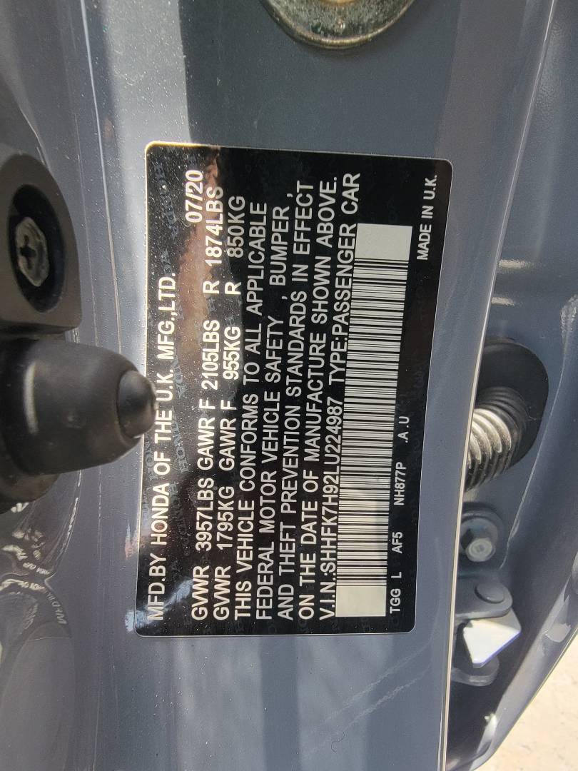 2020 HONDA CIVIC — 124604 Miles — Lot U224987 - Marhaba Auctions Used Cars - Image 10