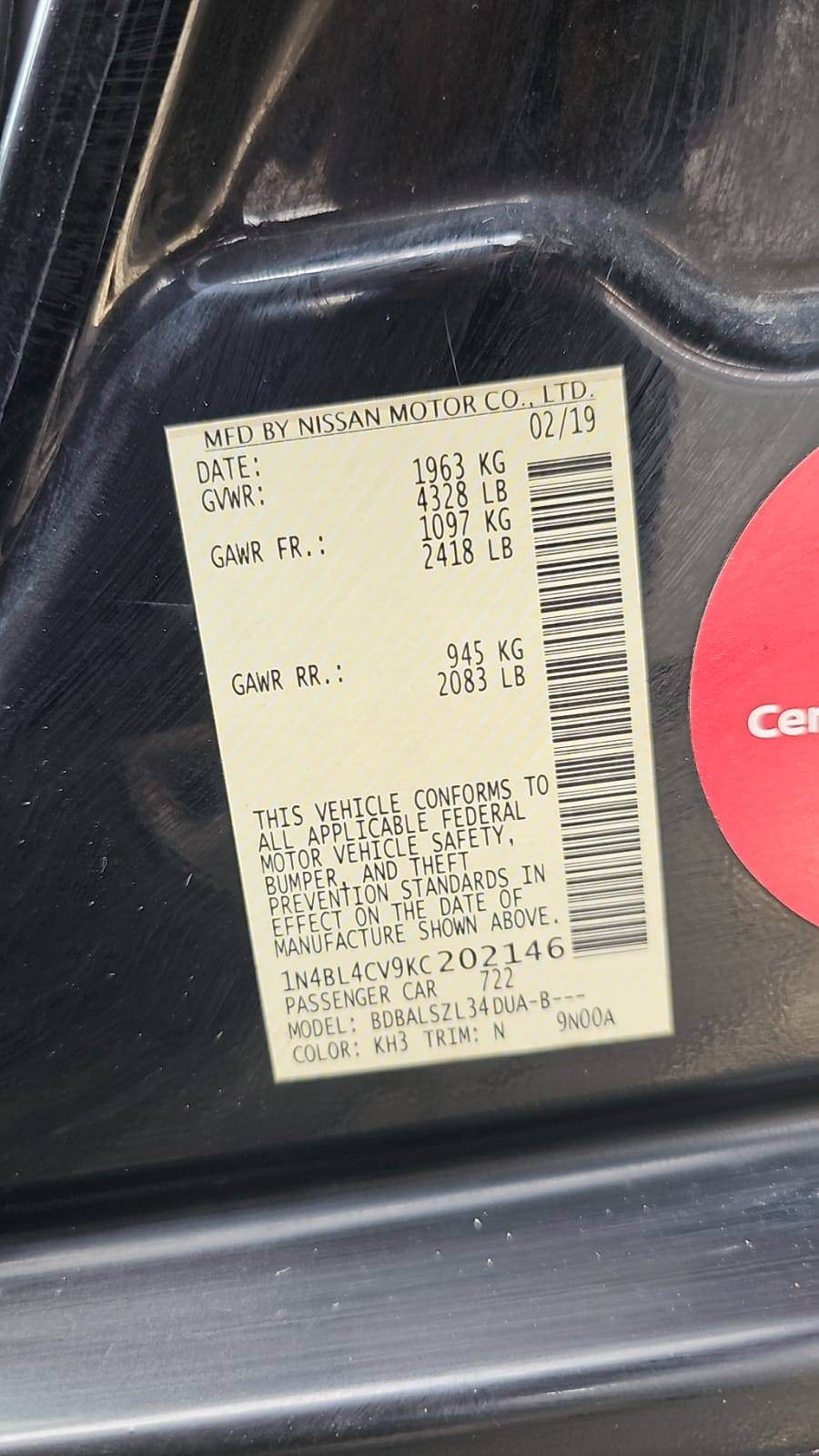 2019 NISSAN ALTIMA — 127193 Miles — Lot 9KC202146 — Souq - Marhaba Auctions Used Cars - Image 5