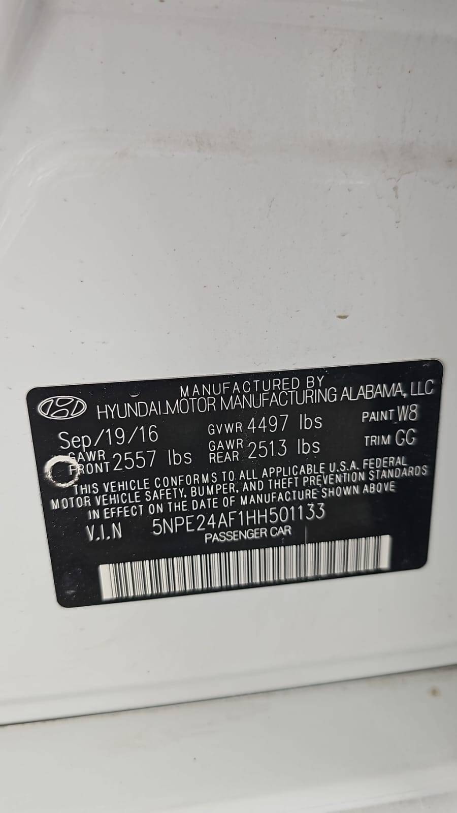 2017 HYUNDAI SONATA — 148608 Miles — Lot AF1HH501133 - Marhaba Auctions Used Cars - Image 11