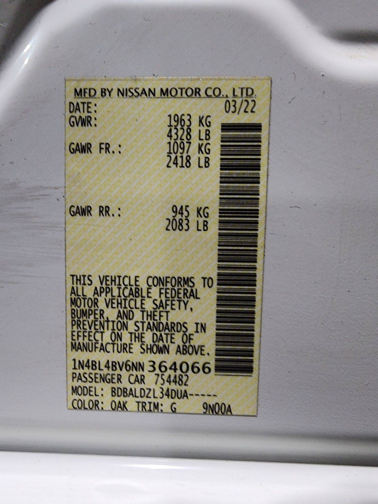2022 NISSAN ALTIMA — 106276 Miles — Lot 64066 — Main - Marhaba Auctions Used Cars - Image 12