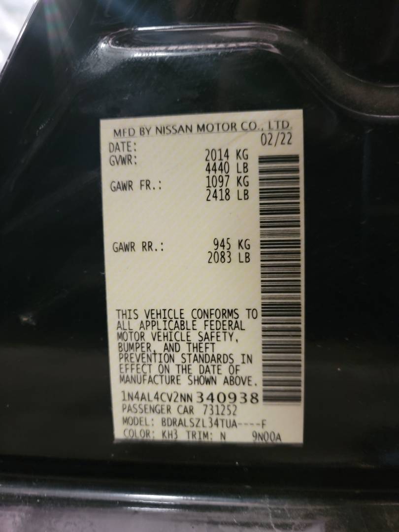 2022 NISSAN ALTIMA — 49654 Miles — Lot N340938 — Ind. 12 - Marhaba Auctions Used Cars - Image 9