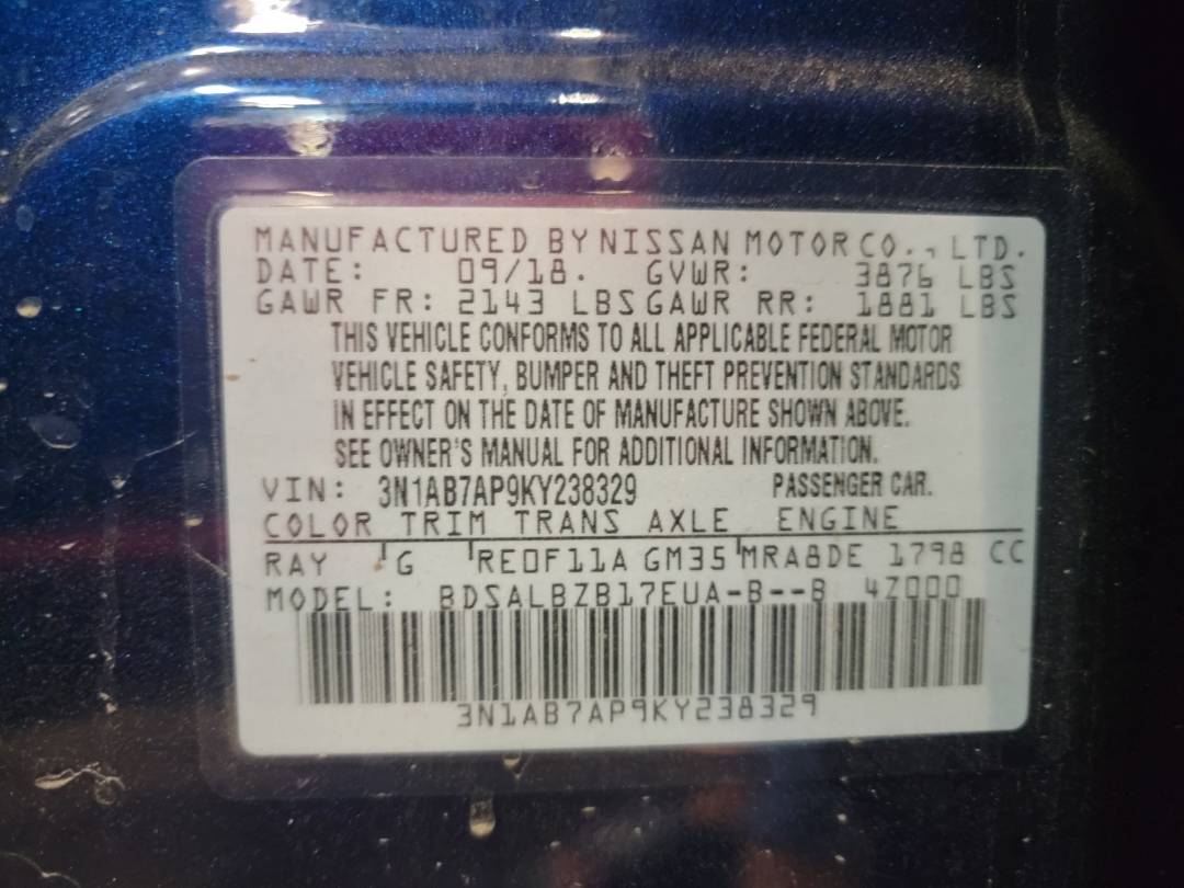 2019 NISSAN SENTRA — 105929 Miles — Lot 39841334 - Marhaba Auctions Used Cars - Image 9