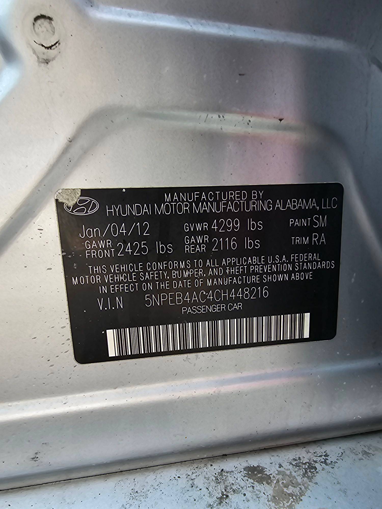 2012 HYUNDAI SONATA — 110444 Miles — Lot CH448216 — Souq - Marhaba Auctions Used Cars - Image 9