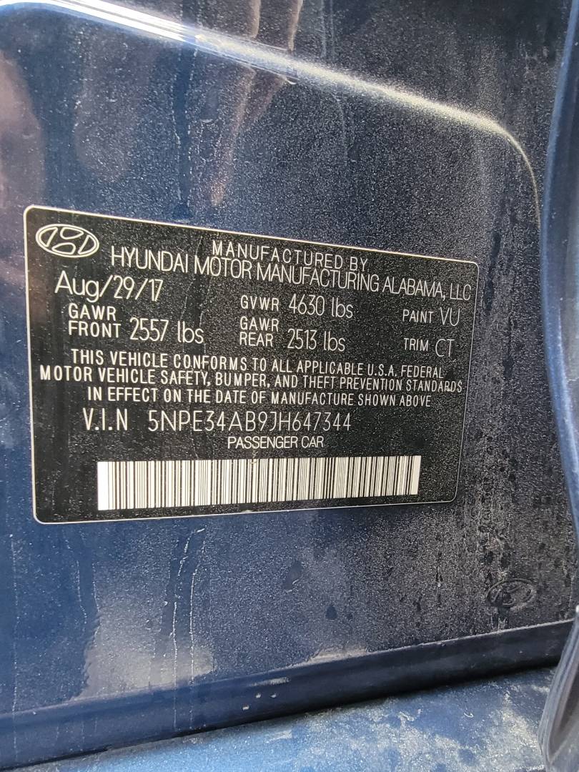 2018 HYUNDAI SONATA — 38897 Miles — Lot H647344 - Marhaba Auctions Used Cars - Image 10