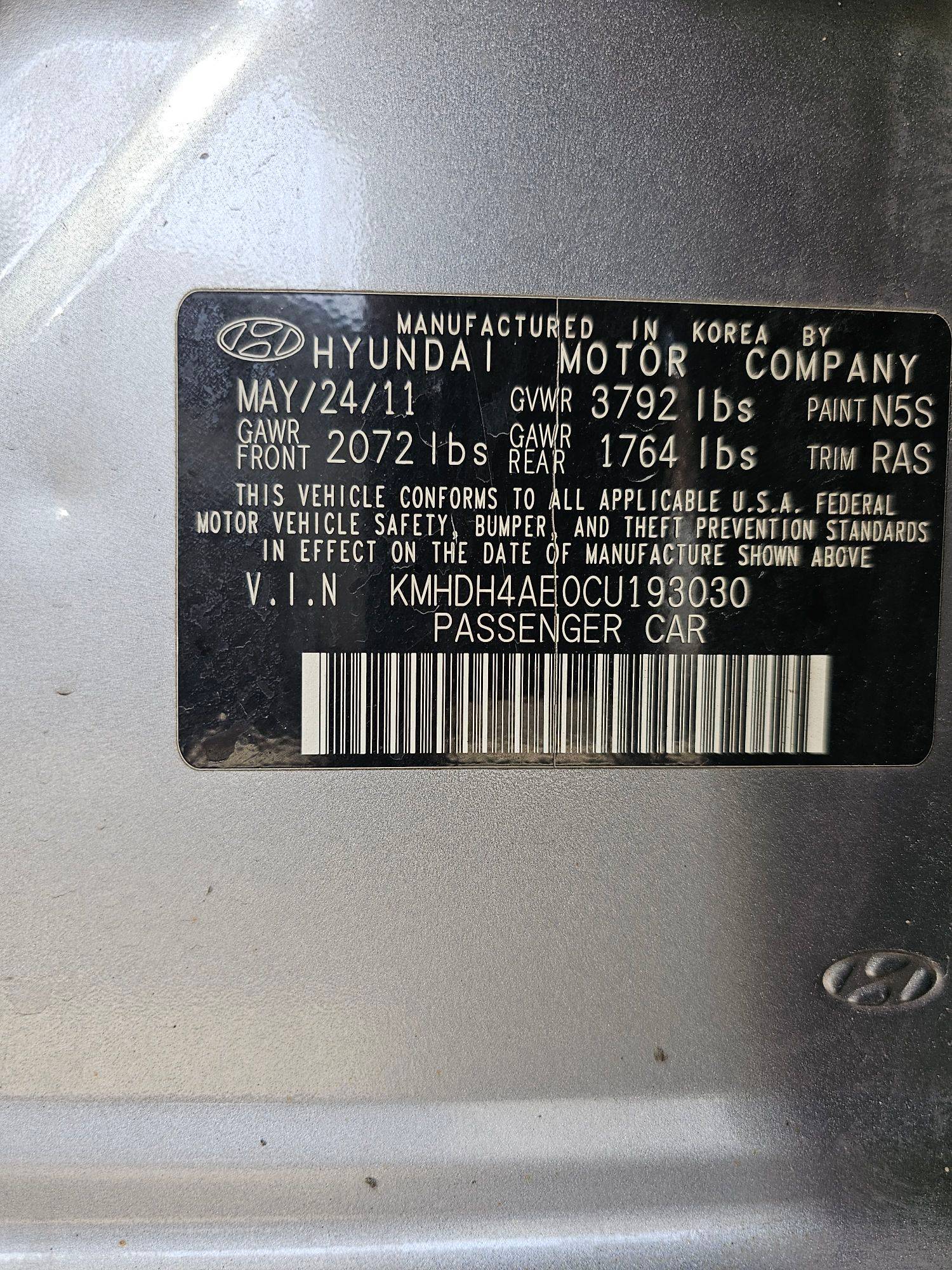 2012 HYUNDAI ELANTRA — 207648 Miles — Lot CU193030 — Souq - Marhaba Auctions Used Cars - Image 10