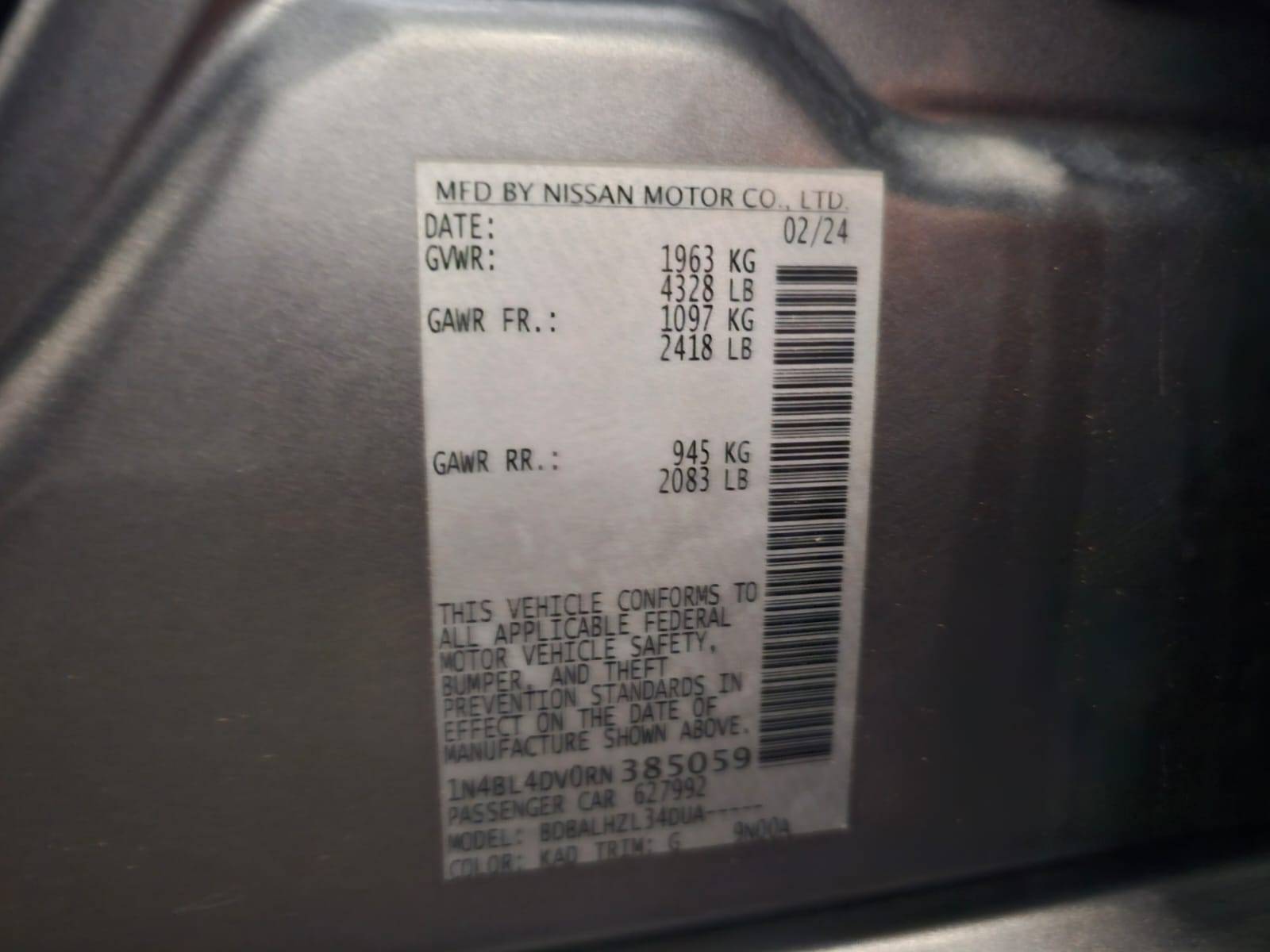 2024 NISSAN ALTIMA — 49361 Miles — Lot RN385059 — Main - Marhaba Auctions Used Cars - Image 10
