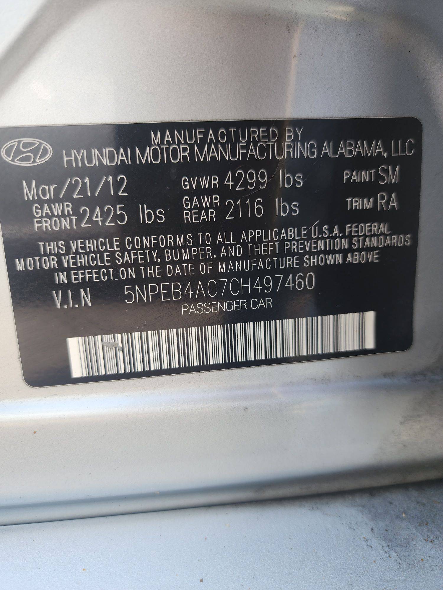 2012 HYUNDAI SONATA — 185560 Miles — Lot 67318303 - Marhaba Auctions Used Cars - Image 3