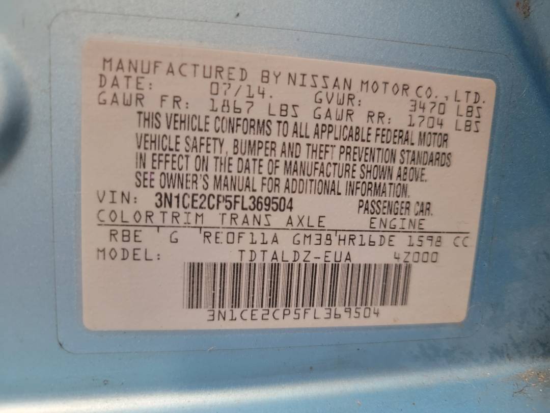 2015 NISSAN VERSA NOTE — 130687 Miles — Lot 38731092 - Marhaba Auctions Used Cars - Image 7