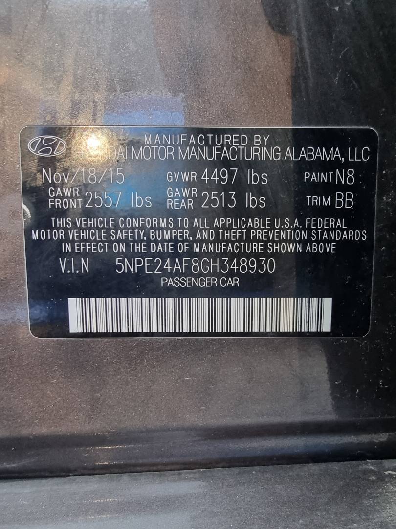 2016 HYUNDAI SONATA — 148510 Miles — Lot 215487 — Ind. 12 - Marhaba Auctions Used Cars - Image 9