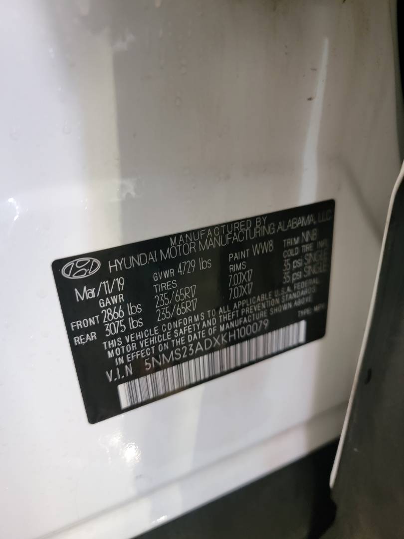 2019 HYUNDAI SANTA FE — 137584 Miles — Lot XKH100079 — Main - Marhaba Auctions Used Cars - Image 9