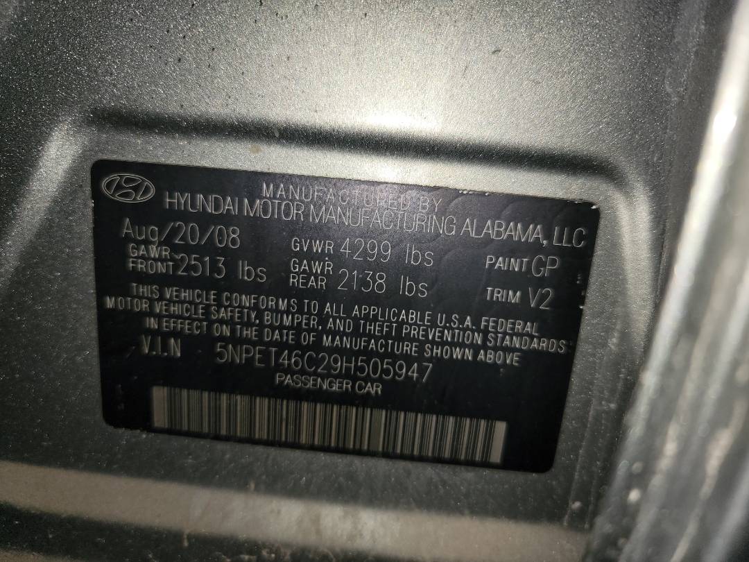 2009 HYUNDAI SONATA — 143296 Miles — Lot H505947 - Marhaba Auctions Used Cars - Image 9