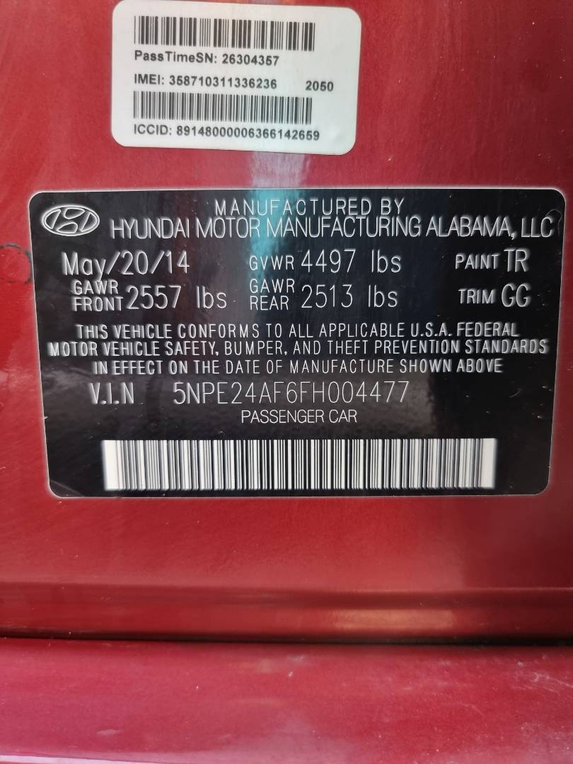 2015 HYUNDAI SONATA — 168857 Miles — Lot 214587 — Ind. 12 - Marhaba Auctions Used Cars - Image 9