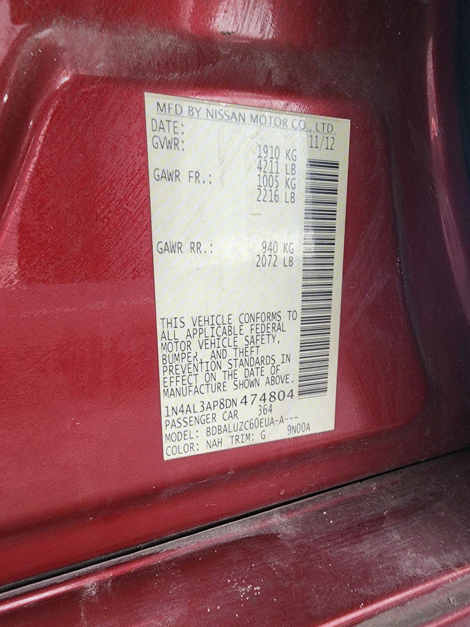 2013 NISSAN ALTIMA — 143004 Miles — Lot 328697 — Ind. 12 - Marhaba Auctions Used Cars - Image 9