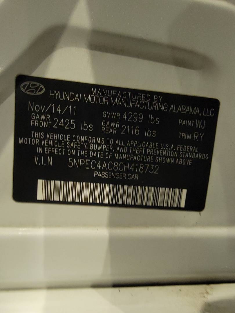 2012 HYUNDAI SONATA — 170315 Miles — Lot CH418732 — Main - Marhaba Auctions Used Cars - Image 9