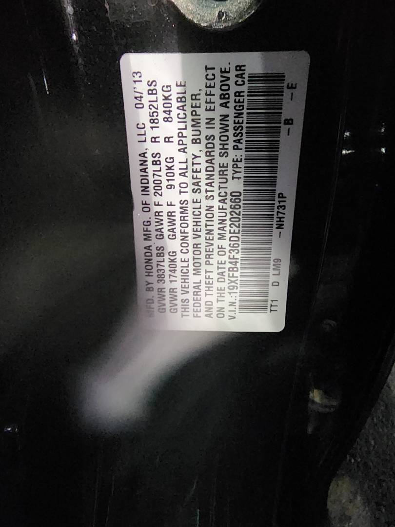 2013 HONDA CIVIC — 168311 Miles — Lot E202660 - Marhaba Auctions Used Cars - Image 4