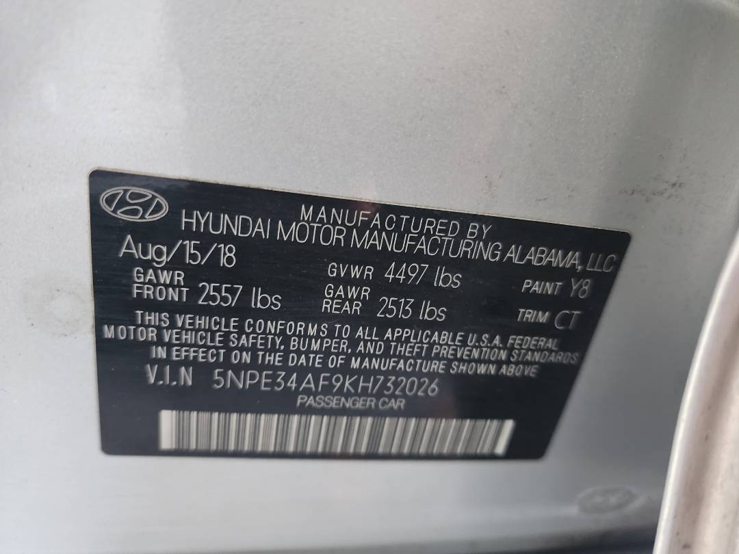 2019 HYUNDAI SONATA — 135296 Miles — Lot 39093654 - Marhaba Auctions Used Cars - Image 9