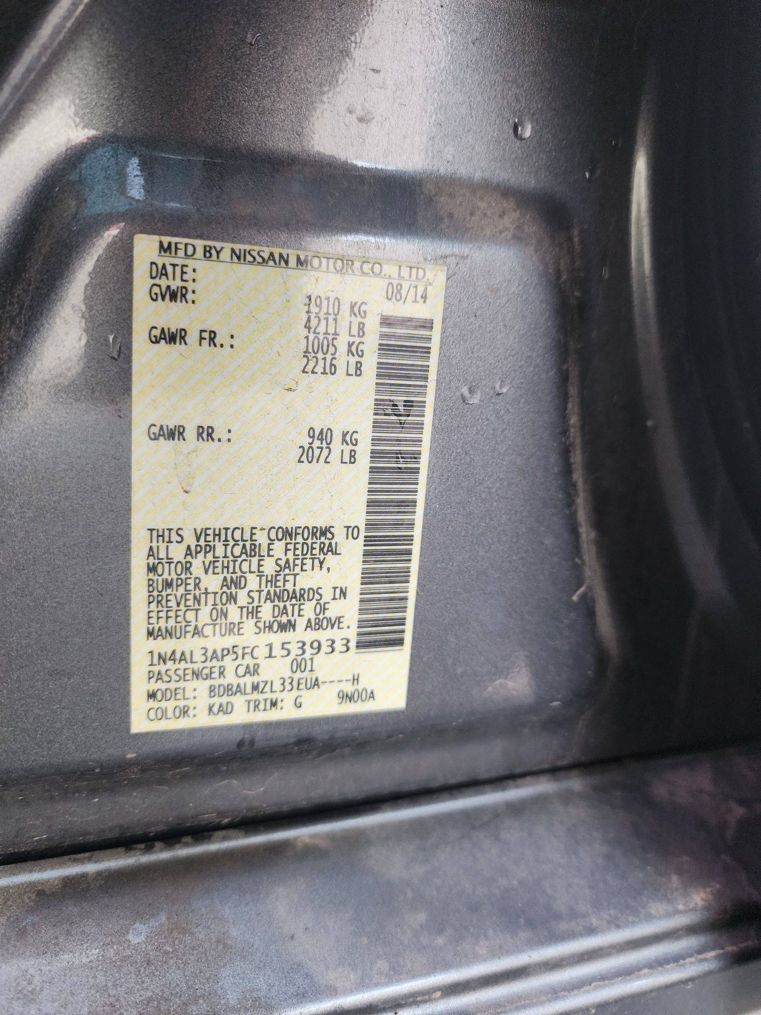 2015 NISSAN ALTIMA — 105517 Miles — Lot 72314693 - Marhaba Auctions Used Cars - Image 10