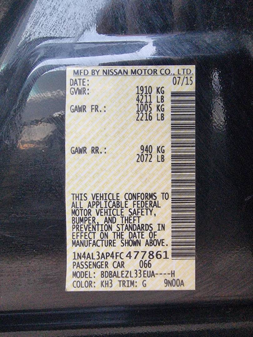 2015 NISSAN ALTIMA — 216779 Miles — Lot 125478 — Ind. 12 - Marhaba Auctions Used Cars - Image 9