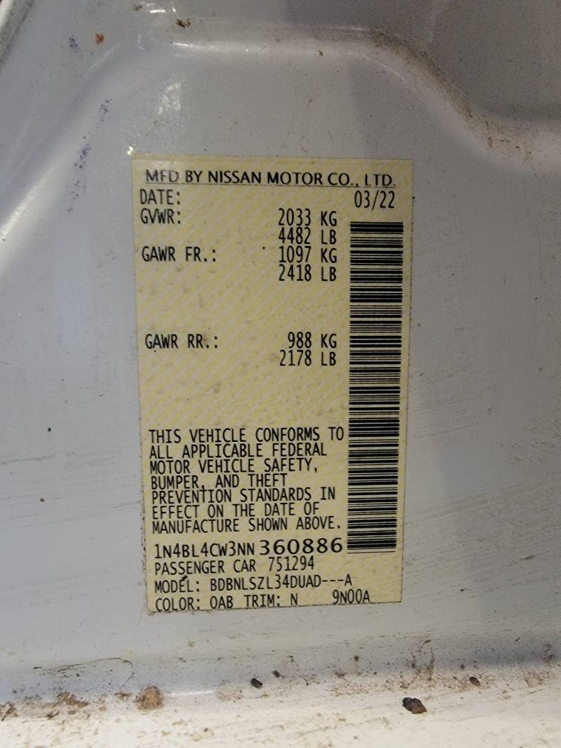 2022 NISSAN ALTIMA — 27512 Miles — Lot N360886 — Ind. 12 - Marhaba Auctions Used Cars - Image 11