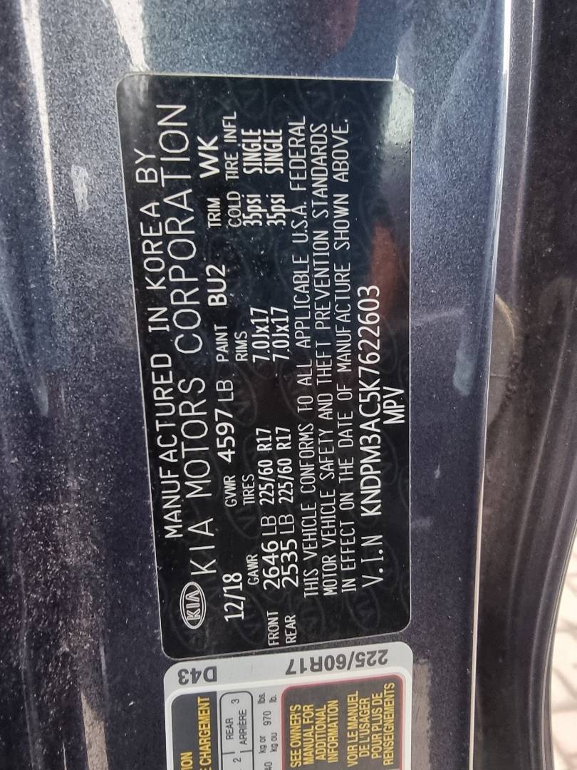 2019 KIA SPORTAGE — 102608 Miles — Lot 214578 — Ind. 12 - Marhaba Auctions Used Cars - Image 9