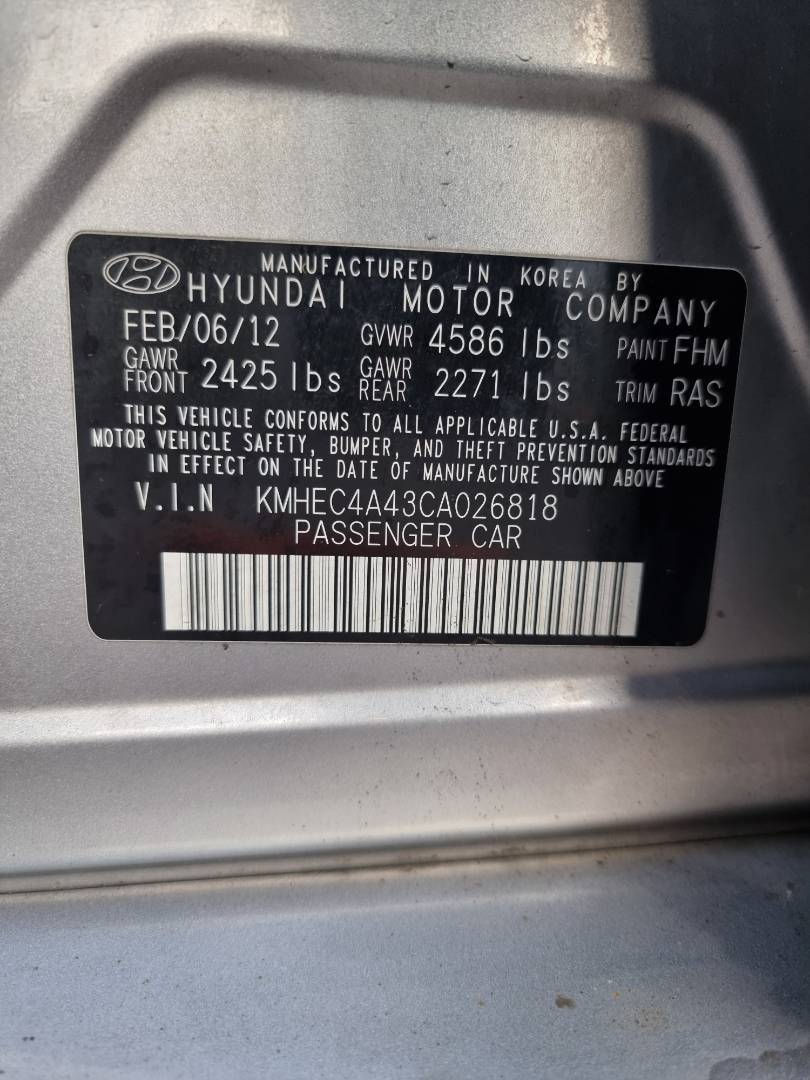 2012 HYUNDAI SONATA — 166015 Miles — Lot 026818 — Ind. 12 - Marhaba Auctions Used Cars - Image 4
