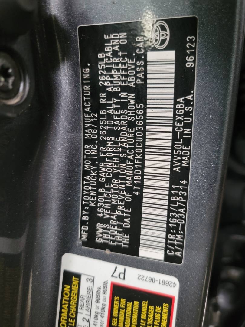 2012 TOYOTA CAMRY — 264439 Miles — Lot CU036565 - Marhaba Auctions Used Cars - Image 10